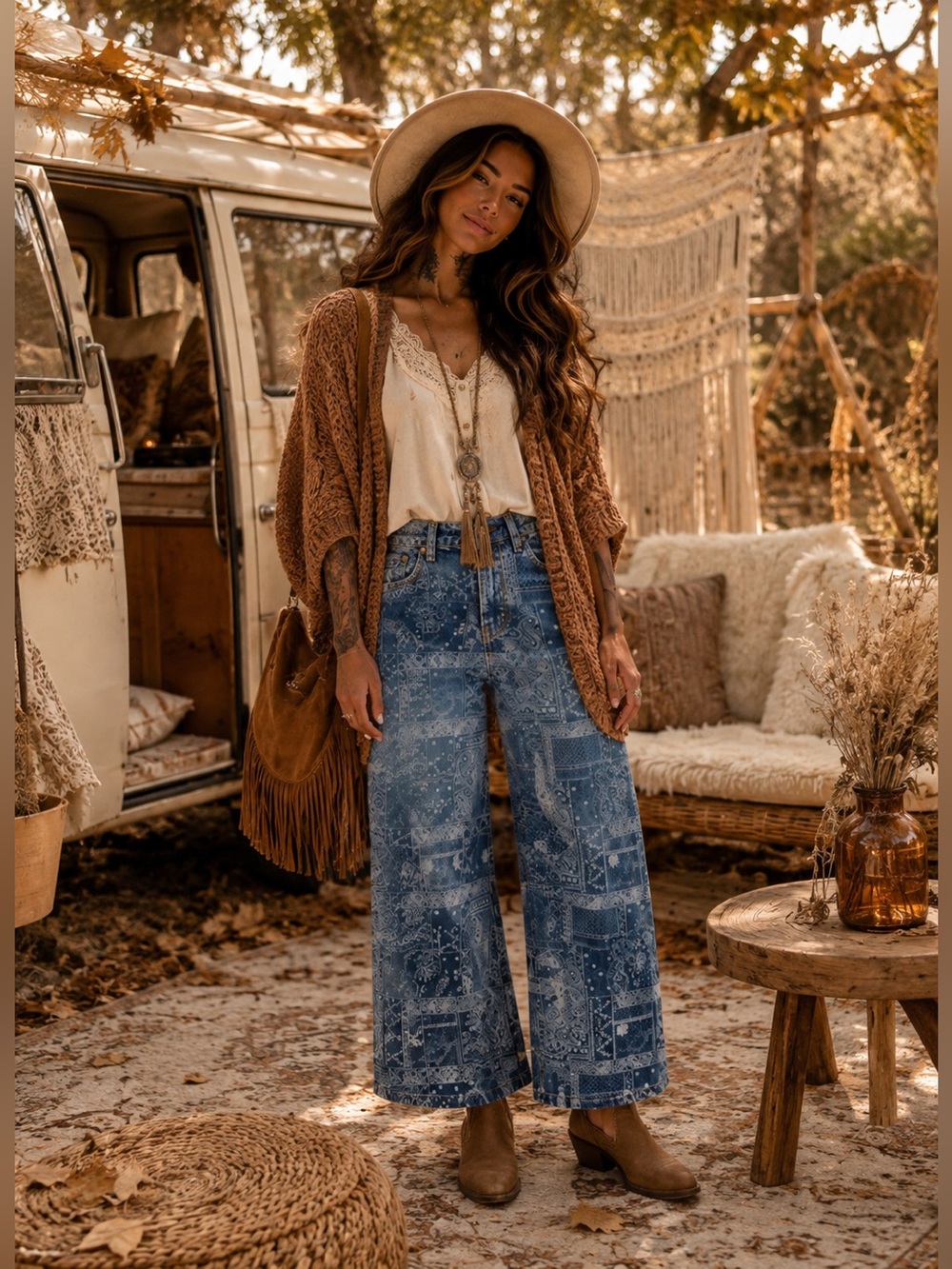 NWT Cali 1850 Bandana Printed Low Rise WiDe Leg Jeans